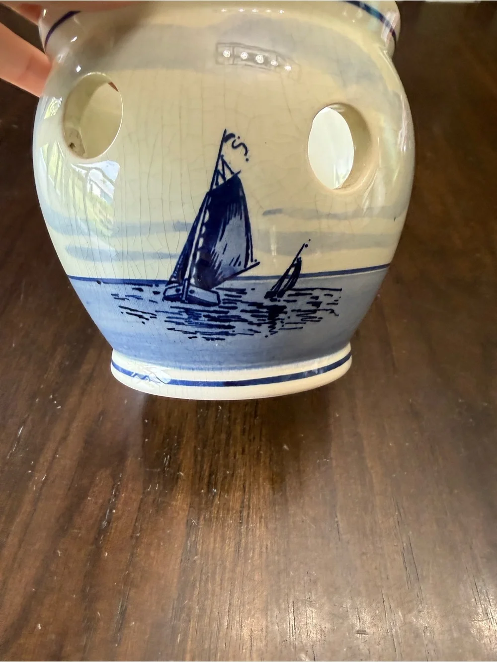 Blue and Cream Ceramic Nautical Planter - Brand Unspecified